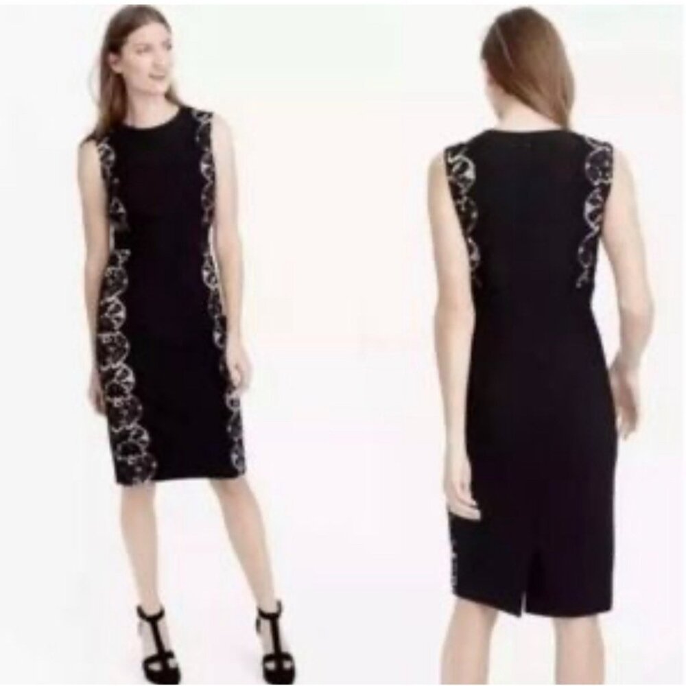 J Crew Sheath Dress 6 Black Lace Panel Trim Stretch Career Church Sleeveless - Picture 1 of 10